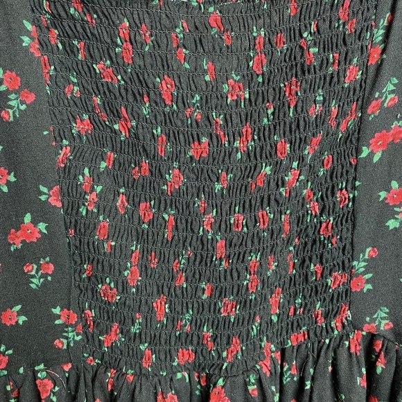 NWT Aeropostale Black Floral Smocked Mini Dress Size M | Rose Print Sundress - Picture 5 of 11
